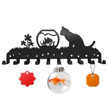 Imagem de Baoyemes Porta-chaves, suporte de parede, chaveiro de parede, gancho para chaveiro, montado na parede com 10 ganchos, arte de metal, ganchos decorativos para sala de estar, banheiro, cozinha. (aquário