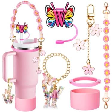 Imagem de Conjunto de acessórios de copo de 6 peças para Stanley 850 g 1,134 g, inclui tampa e bota de capa de canudo de iniciais de silicone, alça de alça de garrafa de água, anel de copo de borracha, pingente