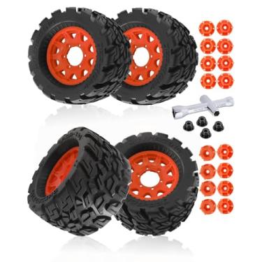 Imagem de RCHuiWow RC Tires for 1/10 Stampede Rustler Hoss,1/10 Arrma Granite Vorteks Big Rock,1/10 Axial Losi Redcat Rc4wd,12mm/14mm Hex Rc Truck Wheel and Tires,4Pack(Orange)