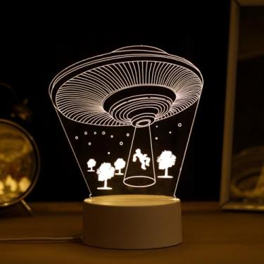 Imagem de PopLumos - Luminária led 3d, abajur de mesa, nave espacial abduzindo
