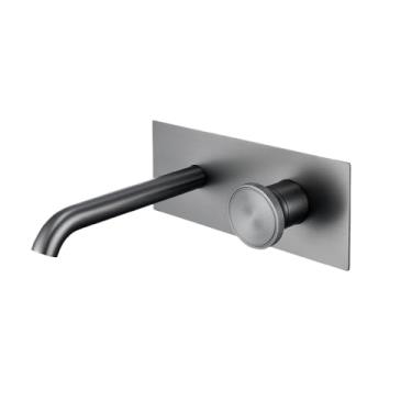 Imagem de Torneira de banheiro de parede de latão cinza de luxo com alça única oculta, controle duplo de quente e frio, torneira de pia simples, cinza escovado 03