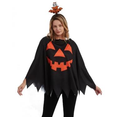 Imagem de Easy Halloween Costumes for Women 2024 - Plus Size Black Poncho with Evil Headband for Adults,Demon Costume Set for Mom Teacher Couples Family