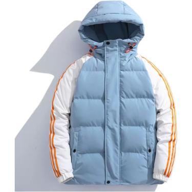 Imagem de Casaco quente de algodão para outono e inverno com capuz ajustável, jaqueta masculina plus size, azul, GG