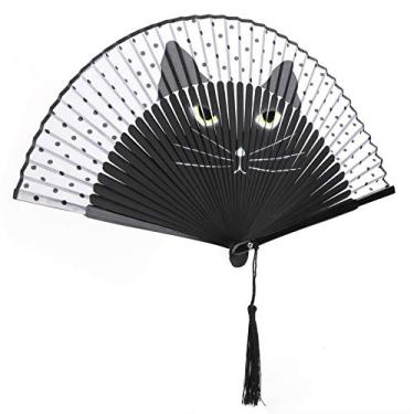 Imagem de Leque de Mão Pequeno Dobrável, Leques de Mão Gato Dobrável Estilo Japonês Dos Desenhos Animados Pintado à Mão Jato de Tinta Casamento Dança Presentes da Igreja