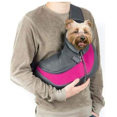 Imagem de Bolsa Mochila Canguru Transversal para Transporte de Pet - Tecido Respirável, Alça Ajustável e Bolsos Laterais (Rosa Pink, Grande)