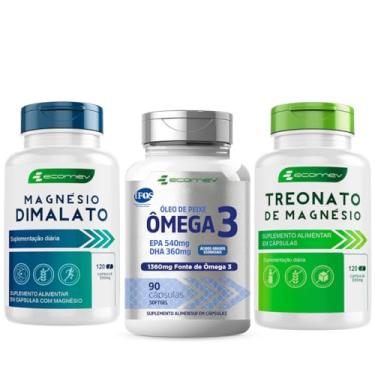 Imagem de Kit Magnésio Dimalato + Treonato + Omega 3 Ultra 1360Mg Epa Dha Cert. Pureza IFOS 330 Cáps