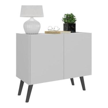 Imagem de Mesa de Cabeceira Retrô 2 Portas Multimóveis MP4133, Branco/Preto