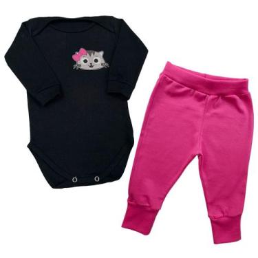 Imagem de Conjunto Bebê Body + Calça Gatinha Laço Pink Manga Longa  - Generic, G