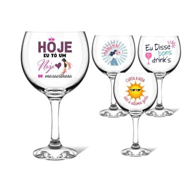 Imagem de 1 Taça Gin/Drinks Estampada 630ml Vidro Transparente Resistente P/Mulheres Ideia de Presente Lembrancinha Festa Premium (Lute)