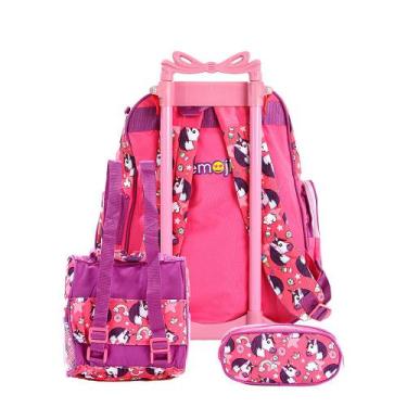 Imagem de Kit Mochila Escolar Infantil Unicórnio Emoji Rosa Com Rodinhas - Outra