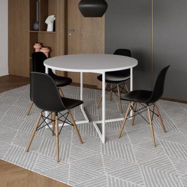 Imagem de Mesa Jantar Industrial Redonda 110cm Branca Base V Ferro Branco com 4 