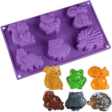 Imagem de Molde de silicone de animais da floresta - MoldFun Esquilo Sapo Raposa Tartaruga Coruja Ouriço Bandeja para Cubo de Gelo, Gelatina, Bolo de Biscoito Assar Bolo, Chocolate, Sabão, Loção Bar, Cera,