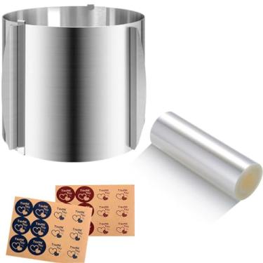 Imagem de Anel de bolo extra alto 15 cm de acetato conjunto de colar de bolo – ajustável de aço inoxidável de 15 a 30,5 cm de aço inoxidável redondo molde de mousse de bolo com folhas de acetato transparente de