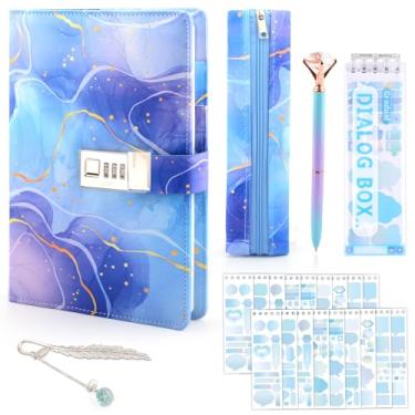 Imagem de Diary with Lock for Girls Ages 8-12, Christmas Gifts for Girls 8 9 10 11 12 13 14 Year Old Journal with Lock, Secret Diary Notebook with Pencil Case Pen Stickers Bookmark Gifts for Teen Girls