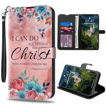 Imagem de CAPAUNVDA Capa carteira para Samsung Galaxy S24 FE com compartimentos para cartão de crédito, capa de couro PU à prova de choque com bloqueio de RFID para Samsung Galaxy S24 FE, Bíblia Filipenses 4-13