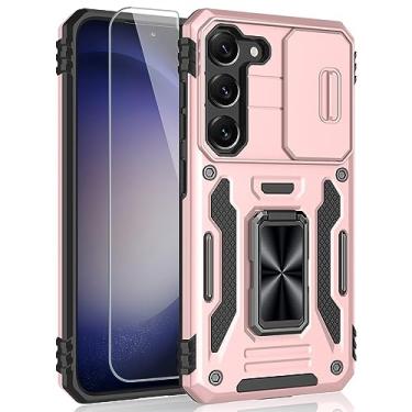 Imagem de SYONER Capa para Samsung Galaxy S23, capa de telefone à prova de choque com capa de câmera deslizante e suporte giratório de anel + protetor de tela de vidro temperado para Galaxy S23 (6,1 polegadas, 2023) [ouro rosa]