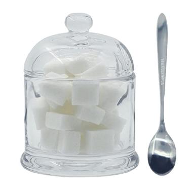 Imagem de Kitchenexus Açucareiro de vidro, açucareiro transparente com tampa e colher 266.5 g/280 ml, recipiente dispensador de temperos, caixa de açúcar com tampa, adequado para café, restaurante, cozinha e