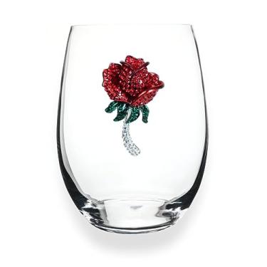 Imagem de THE QUEENS' JEWELS Taça de vinho sem haste de rosa vermelha, 595 g - Presente exclusivo para mulheres, aniversário, fofo, divertido, não pintado, decorado, brilhante, deslumbrante, strass