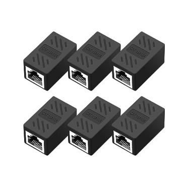 Imagem de QINGLER Conector extensor Ethernet de acoplador RJ45 Cat6, pacote com 10 acopladores em linha, Cat7, Cat6, Cat5e, Cat5, extensor de cabo Ethernet fêmea para fêmea, preto