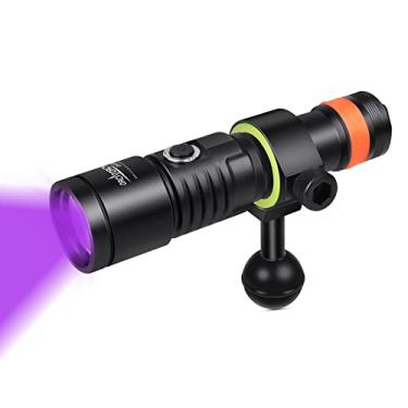 Imagem de ORCATORCH Luz de vídeo de mergulho D530V com luz UV LED de 395 NM, ângulo de feixe amplo de 120 graus, lanterna de mergulho de fluorescência para fotografia de mergulho subaquático de 150 metros