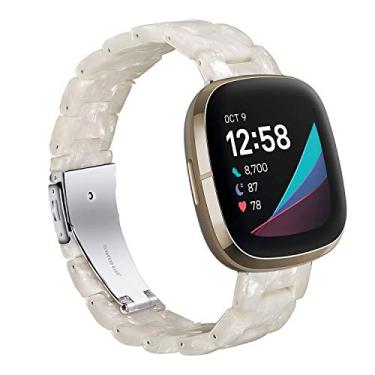 Imagem de Wongeto Pulseira compatível com Fitbit Versa 3/Sense para mulheres e homens, pulseira de substituição de resina para Fitbit Versa 3/Sense Smart Watch (branco pérola)