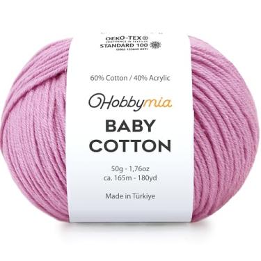 Imagem de HobbyMia Fio de algodão para bebês para crochê - 50 g / 180 m - (2) fio fino, peso esportivo - fio Amigurumi macio para linha de crochê - 60% algodão e 40% acrílico (violeta pastel, 1 bola)