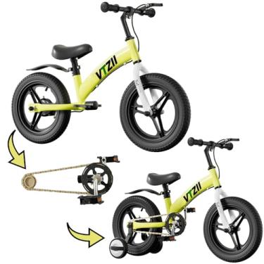 Imagem de VTZII Bicicleta de equilíbrio 2 em 1 com freios, kits de pedal, roda de treinamento, suporte, pneu pneumático, para crianças de 2 a 7 anos, bicicleta infantil 12 14 16 polegadas (12 polegadas, verde)