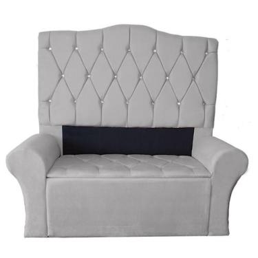 Imagem de Kit Cabeceira + Recamier Luxo Com Botões Strass Estofada Super King 19