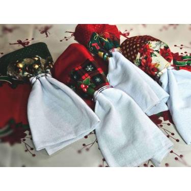 Imagem de Kit com 4 Panos de Prato Natalinos 45x70cm Decorados com Bainha - Casa