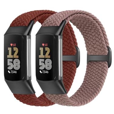 Imagem de VNDAPT Pulseiras elásticas trançadas compatíveis com Fitbit Charge 5/Fitbit Charge 6 para mulheres e homens, pulseira esportiva de nylon elástico respirável ajustável para Fitbit Charge 6 Charge 5