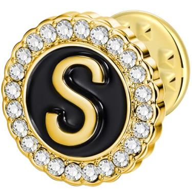 Imagem de HAWSON Alfinetes de lapela com inicial A-Z, alfinetes de gravata personalizados de ouro/prata 18K para ternos, gravatas, chapéus, homens e mulheres, Latão, Sem Pedra Preciosa