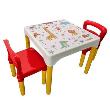 Imagem de Conjunto Mesa Mesinha Infantil Com 2 Cadeiras Escolar Plástica Camaleã