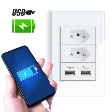 Imagem de Tomada USB para Parede Com 2 Tomada Energia 10A e Módulo USB Carregado