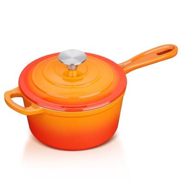 Imagem de Leonyo Panela de Ferro Fundido Esmaltado com Tampa, 1 Litro, Laranja, Resistente e Segura, Ideal para Todos os Cooktops, Fácil de Limpar