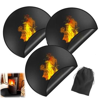 Imagem de 星姿 Tapete portátil redondo à prova de fogo com bolsa de armazenamento, protetor de piso espesso para lareira, tapete de óleo lavável ao ar livre, 91/119 cm, tapetes reutilizáveis de proteção de deck