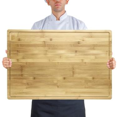 Imagem de Takywep Tábua de corte de bambu extragrande de 76 x 50 cm, cobertura superior de fogão, tábua de cortar madeira para cozinha com alças e ranhura de suco, tábua sobre a pia para carne, legumes,
