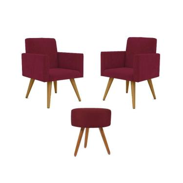 Imagem de Kit 02 Poltronas Decorativas + Puff Decorativo Redondo Sala Cor:marsala