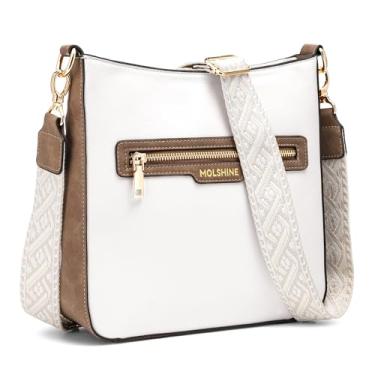 Imagem de molshine Bolsas transversais para mulheres, bolsa de ombro de couro PU com alça larga ajustável DLK0061, Caqui, Small