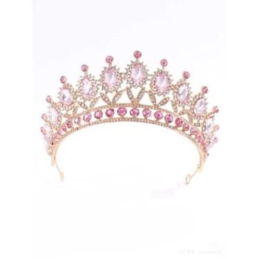 Imagem de YADIRF Tiara de princesa com coroa de rainha, tiara de strass rosa, tiara de formatura para aniversário, concurso de quinze anos, formatura