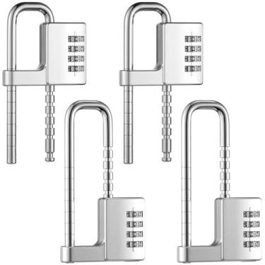 Imagem de Gisafai 4 peças, combinação de 4 dígitos, código de bloqueio, armário, em forma de U, cadeado ajustável, cadeado de metal longo, para uso ao ar livre, cercas, escola, esportes, academia