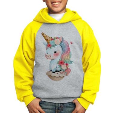 Imagem de Moletom Infantil Unicórnio Bebê - Foca na Moda, Cinza, Amarelo, 12