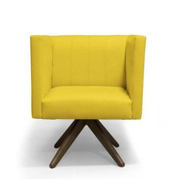 Imagem de Poltrona Decorativa Barcelona Base Giratória Suede Amarelo - Casa & Es