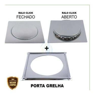 Imagem de Ralo Click 10x10 Cm Inteligente Cores Inox + Porta Grelha - Confiança 