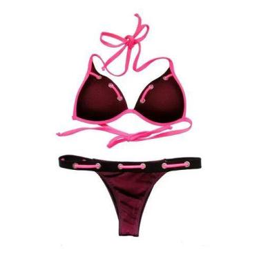 Imagem de Biquini New Look Telinha Com Ilhos Preto E Rosa Neon - Red Route, Pret