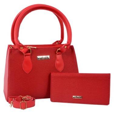Imagem de Kit Bolsa Feminina Lateral + Carteira  - Aryel, Vermelho