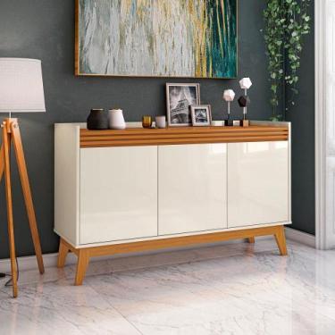 Imagem de Buffet Aparador 3 Portas Ripado Astúrias 136cm - ViaNossa, OffWhite/Ce