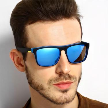 Imagem de Óculos De Sol Masculino Espelhado Azul Com Anti-Reflexo e Proteção UV4