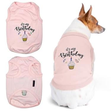 Imagem de Roupas de verão para cães de estimação parisiense | Camiseta engraçada para cachorro "It's My Birthday Pink" com estampa de bordado, tamanho 2GG