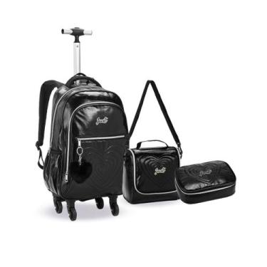 Imagem de Kit Mochila Rodinha 360 Coração Metalizada Escolar Meninas - Denlex, P