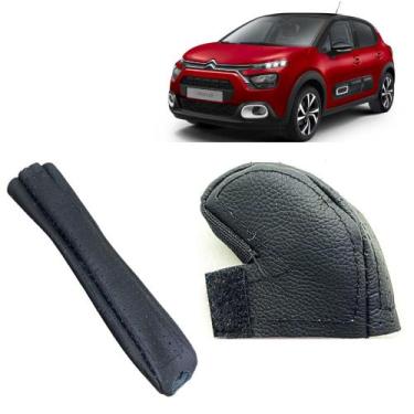 Imagem de Kit Capa Couro Manopla Câmbio Automático E Alavanca Freio de Mão Citro